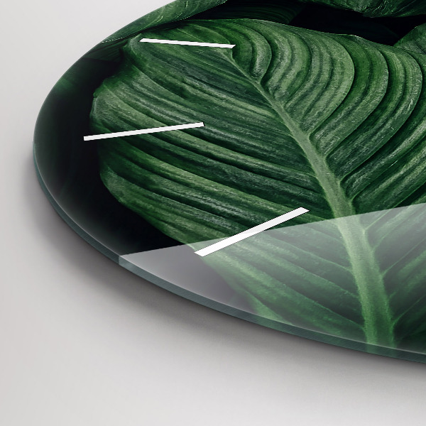 Round glass clock Tropical Monstera