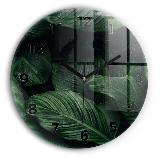 Round glass clock Tropical Monstera