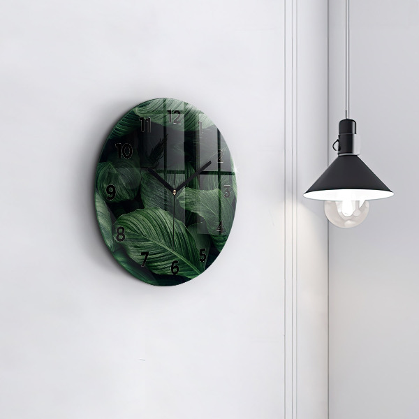 Round glass clock Tropical Monstera