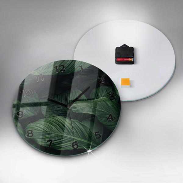 Round glass clock Tropical Monstera