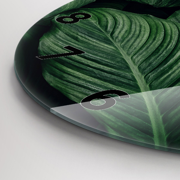 Round glass clock Tropical Monstera