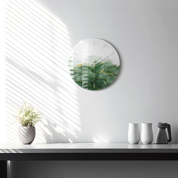 Round glass clock Abstraction leaves