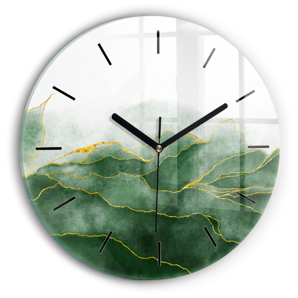 Round glass clock Abstraction leaves