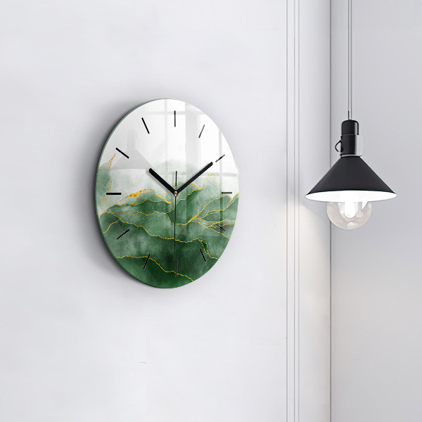 Round glass clock Abstraction leaves
