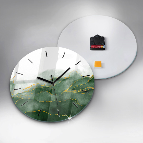 Round glass clock Abstraction leaves