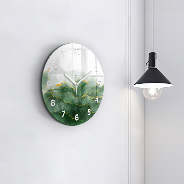 Round glass clock Abstraction leaves