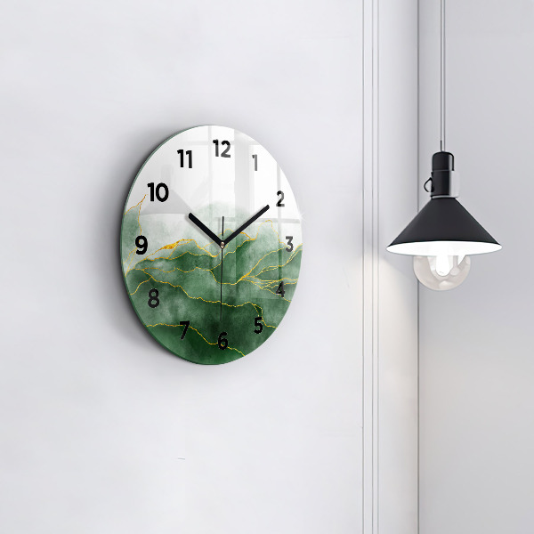 Round glass clock Abstraction leaves