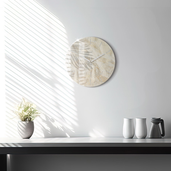 Round glass clock Palm tree shadow sand