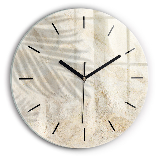 Round glass clock Palm tree shadow sand