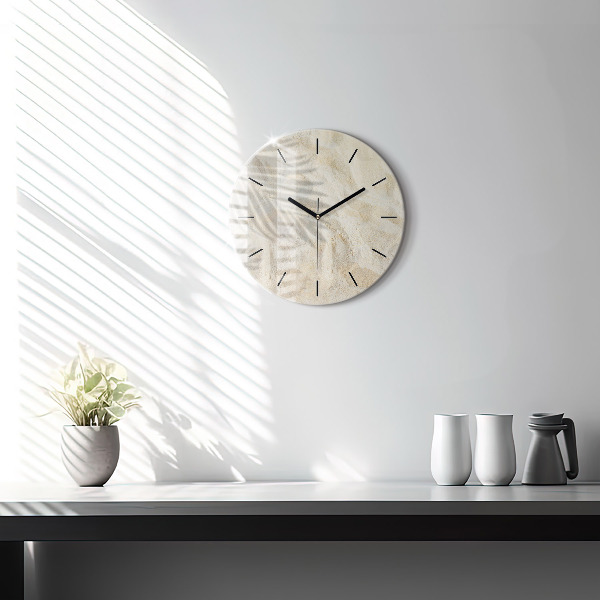 Round glass clock Palm tree shadow sand