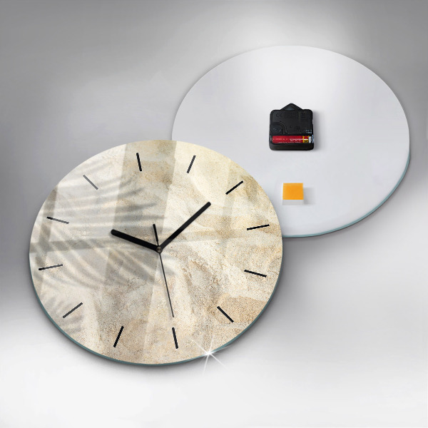 Round glass clock Palm tree shadow sand