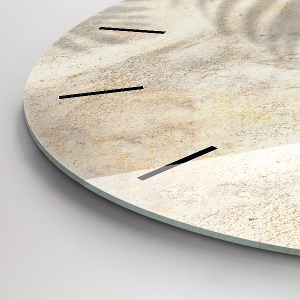Round glass clock Palm tree shadow sand