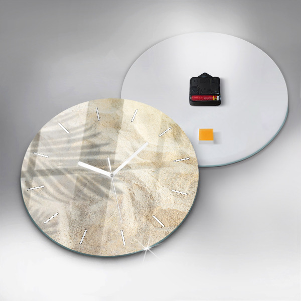 Round glass clock Palm tree shadow sand