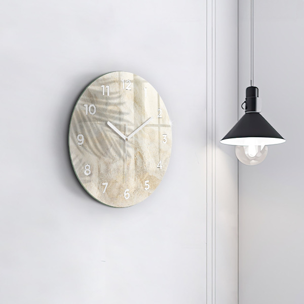 Round glass clock Palm tree shadow sand