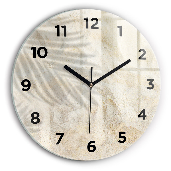 Round glass clock Palm tree shadow sand