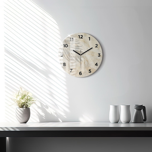 Round glass clock Palm tree shadow sand