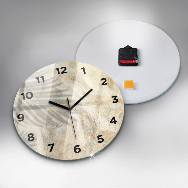 Round glass clock Palm tree shadow sand