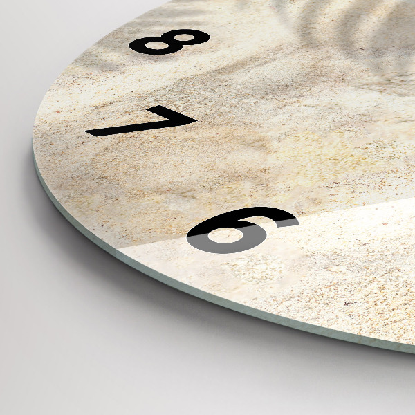 Round glass clock Palm tree shadow sand