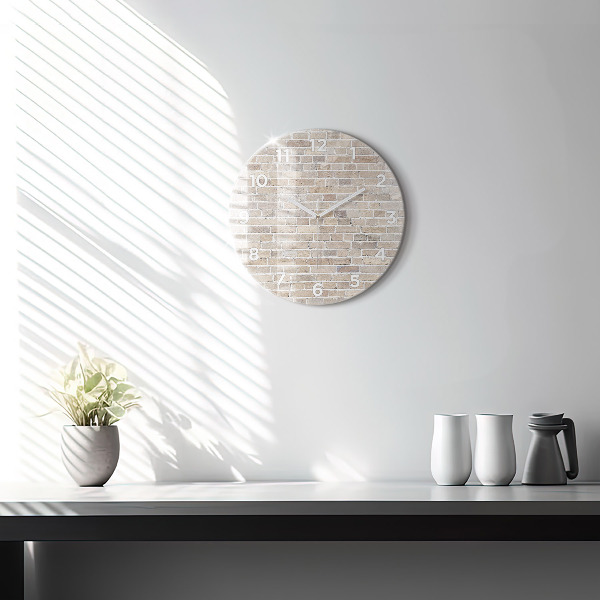 Round glass clock Brick wall