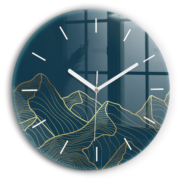 Round glass clock Sketch of the mountains