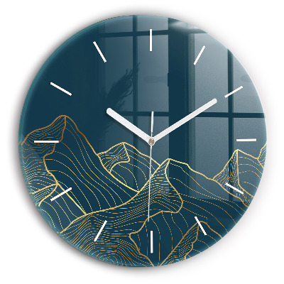 Round glass clock Sketch of the mountains