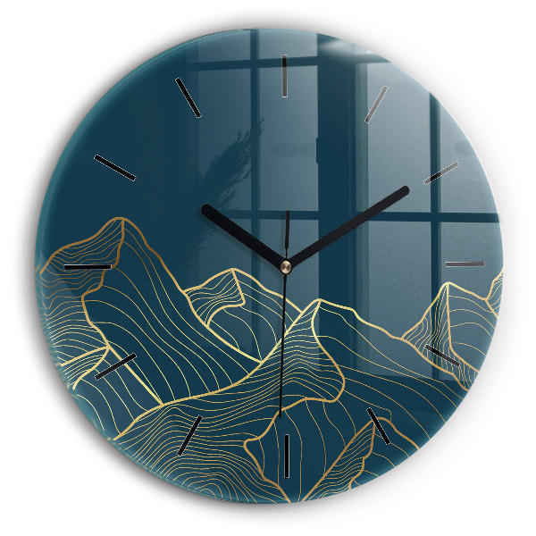 Round glass clock Sketch of the mountains