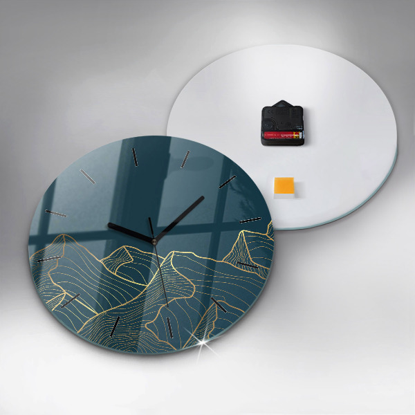 Round glass clock Sketch of the mountains