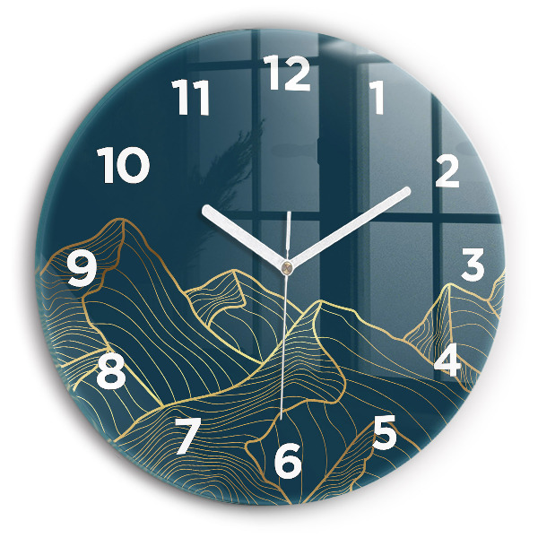 Round glass clock Sketch of the mountains