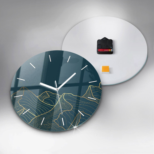 Round glass clock Sketch of the mountains