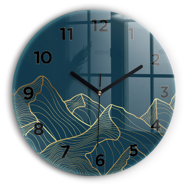 Round glass clock Sketch of the mountains