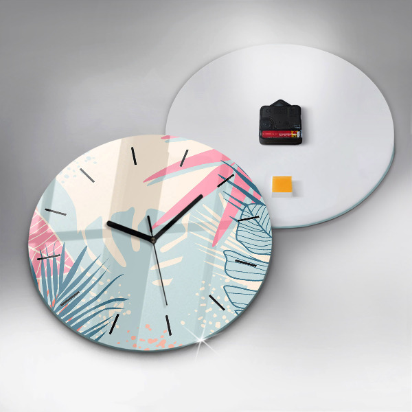 Round glass clock Pastel Leaves – Tropics