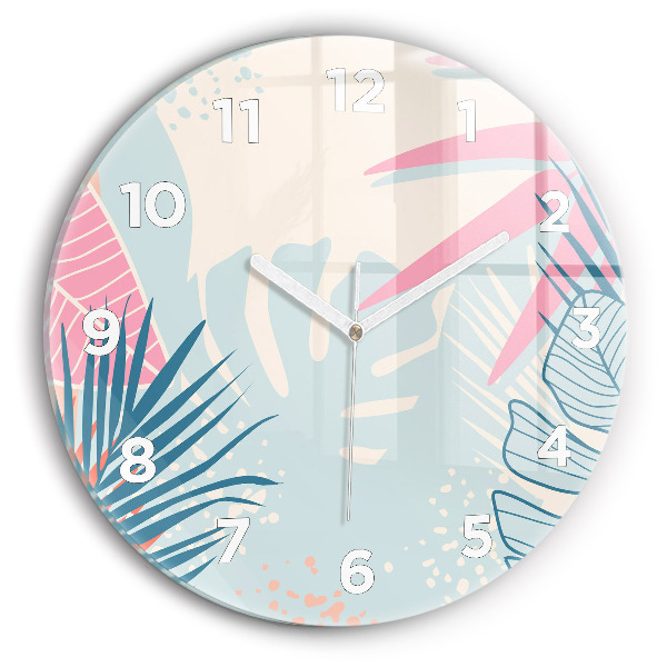 Round glass clock Pastel Leaves – Tropics