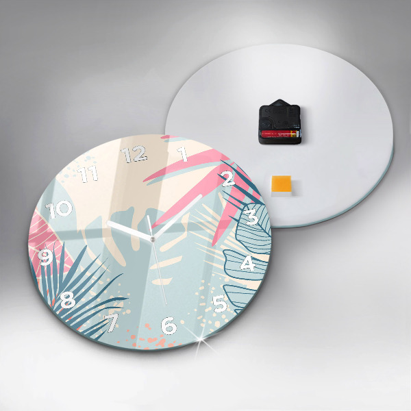 Round glass clock Pastel Leaves – Tropics