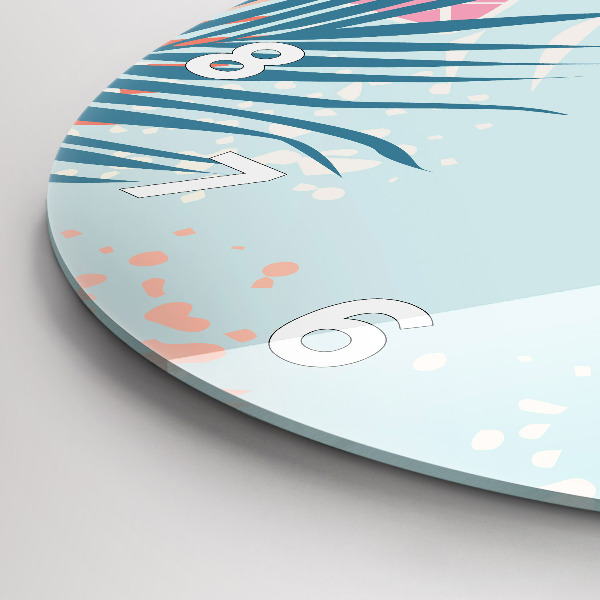 Round glass clock Pastel Leaves – Tropics