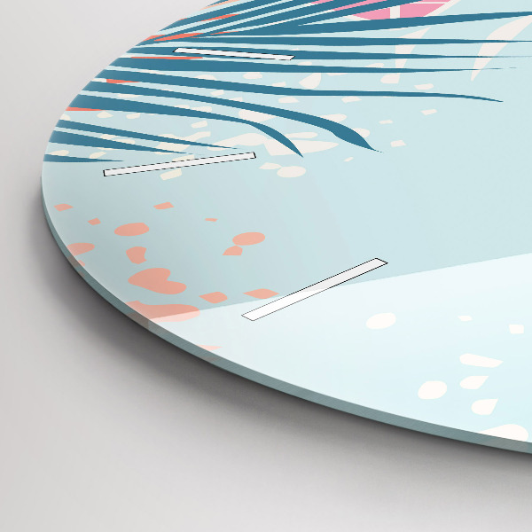 Round glass clock Pastel Leaves – Tropics
