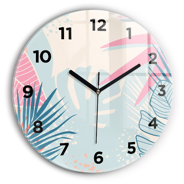 Round glass clock Pastel Leaves – Tropics