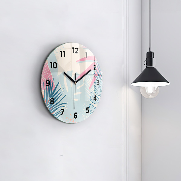 Round glass clock Pastel Leaves – Tropics