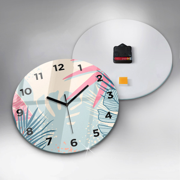 Round glass clock Pastel Leaves – Tropics