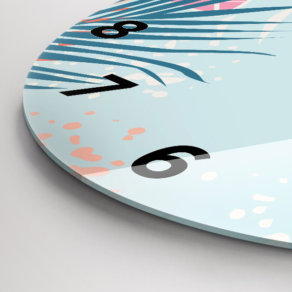 Round glass clock Pastel Leaves – Tropics