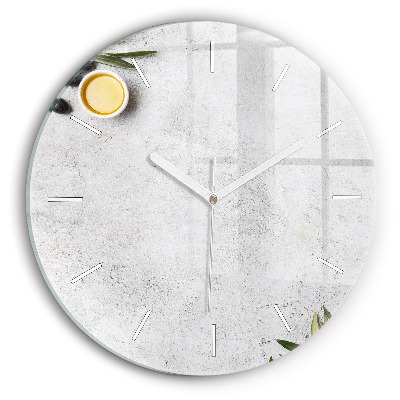 Round glass clock Minimalist olives