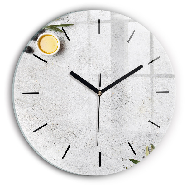 Round glass clock Minimalist olives
