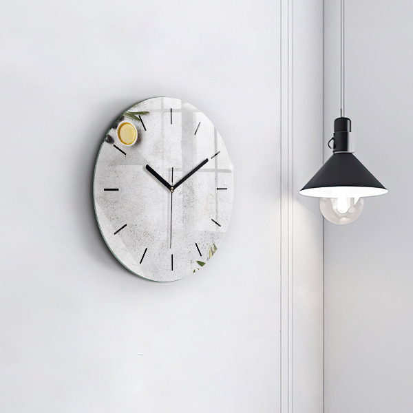 Round glass clock Minimalist olives