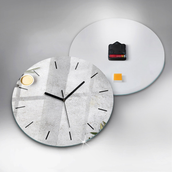 Round glass clock Minimalist olives
