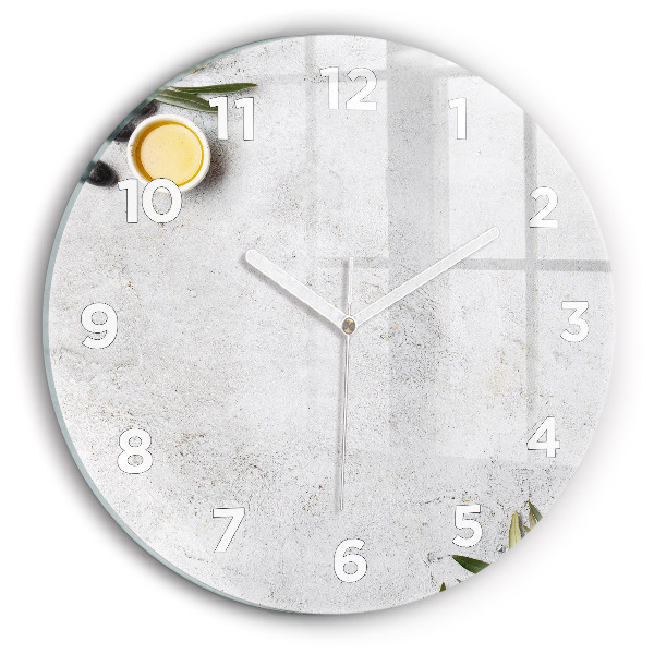 Round glass clock Minimalist olives