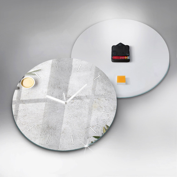 Round glass clock Minimalist olives