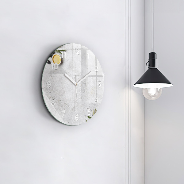 Round glass clock Minimalist olives