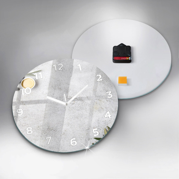 Round glass clock Minimalist olives