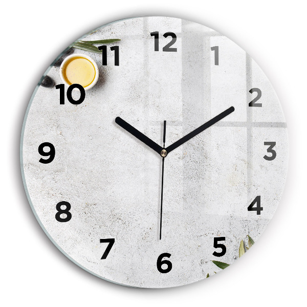 Round glass clock Minimalist olives