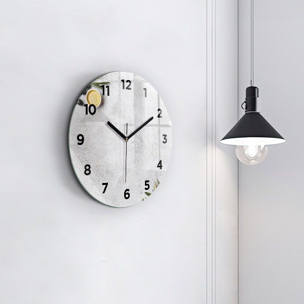 Round glass clock Minimalist olives