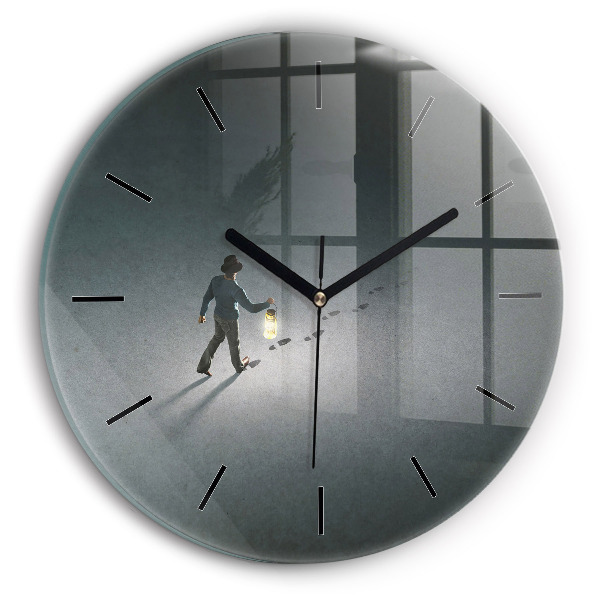 Round glass clock Wanderer in the Dark